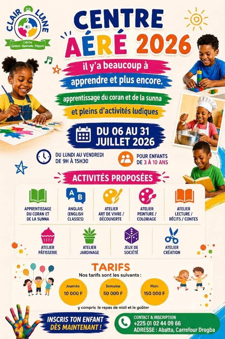 Affiche du centre aéré de l'école Clair de Lune